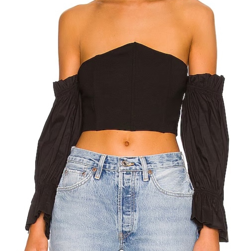 Revolve More to Come Elyse Long Sleeve Strapless Top Black Size Medium